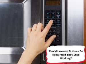 Close-up of a microwave with malfunctioning buttons, highlighting the issue of microwave buttons not working.