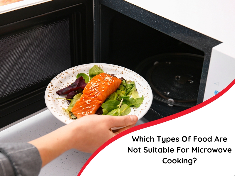 Vegetables and fish on a plate for microwave cooking, demonstrating how different foods react in the microwave.