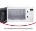 A white, open **refurbished microwave**, suggesting the question of whether **refurbished microwaves** can be **energy efficient**, is shown against a white background with a curved red line at the bottom.
