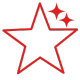 CONDITION – Red five-pointed star outline with sparkles, symbolising product quality and appearance, on a black background