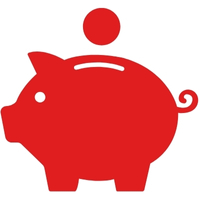 Affordable Pricing – Simple red piggy bank with coin slot and coin above, symbolising savings and budgeting