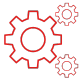 FUNCTIONALITY – Red gear icons on a black background, symbolising performance and mechanical operation