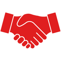 Perfect Compatibility – Red handshake icon representing agreement, partnership, and seamless fit