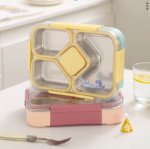 Stainless Steel Bento Lunch Box 4 Compartments 1020ml - Pink